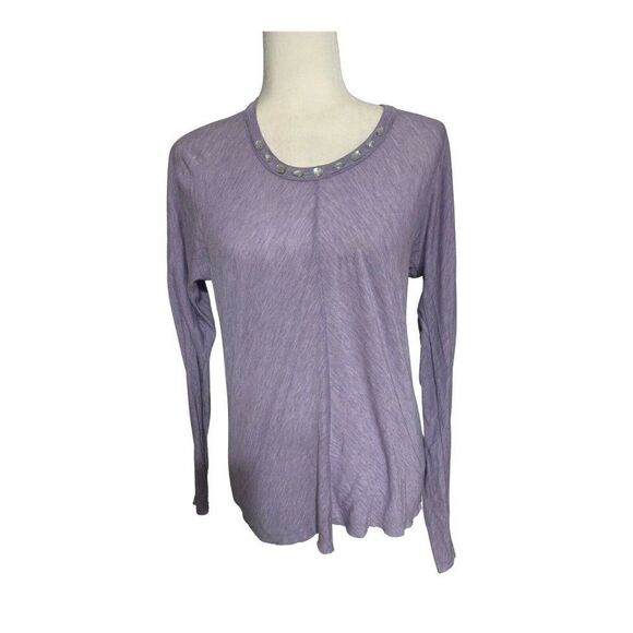 Club Monaco Womens Solid Purple Long Sleeve Rhinestone Top Large - Picture 1 of 3